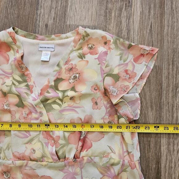 Vtg Jaclyn Smith Floral Babydoll Blouse Women 1X Pastel Fairy Cottagecore Easter - Picture 8 of 9